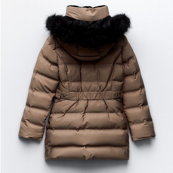 ZARA LONGLINE HOODED QUILTED FEATHER AND DOWN COAT - Picture 6 of 13